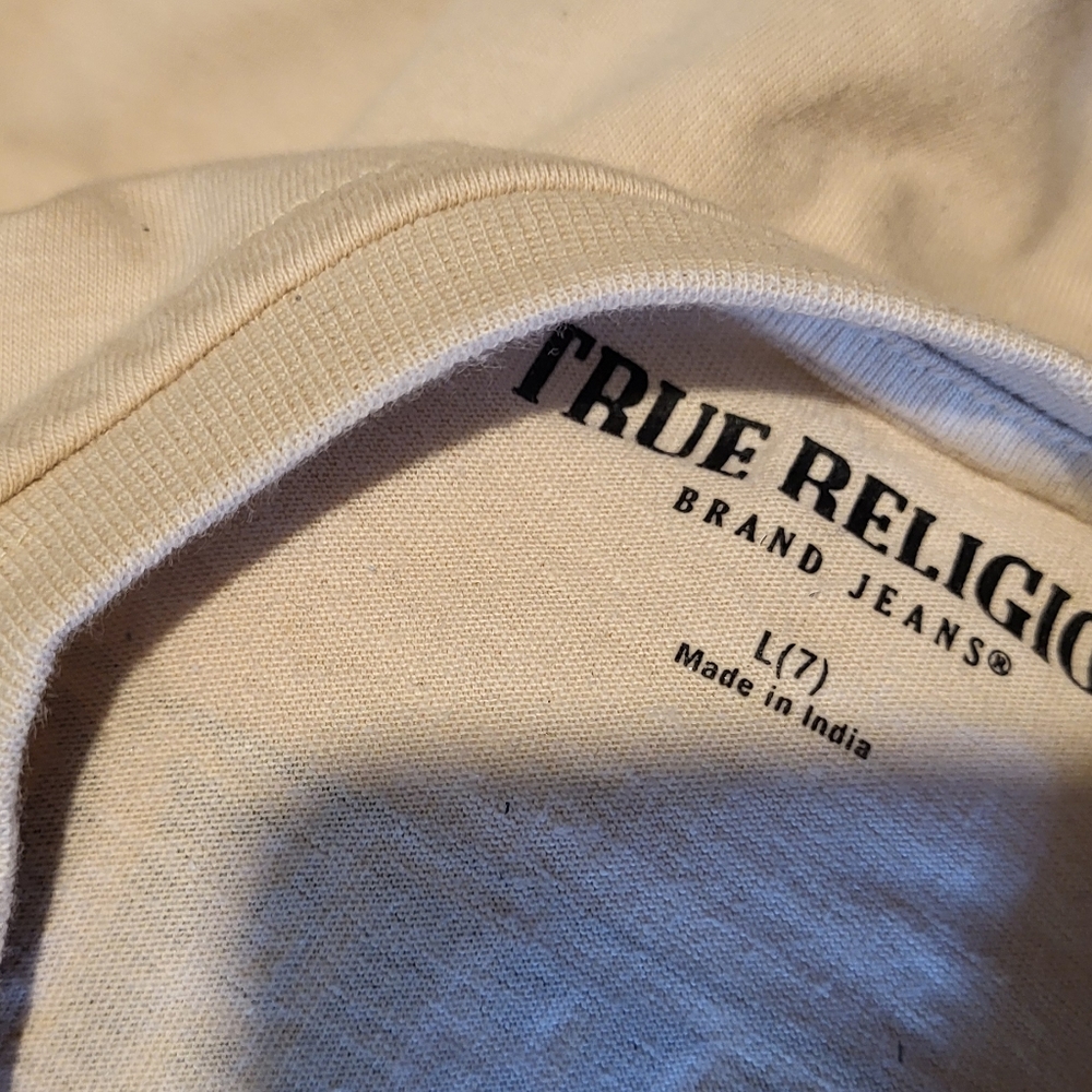 Boys True Religion Cream Tee with Black Logo Front And DESIGN On BACK - Picture 4 of 4
